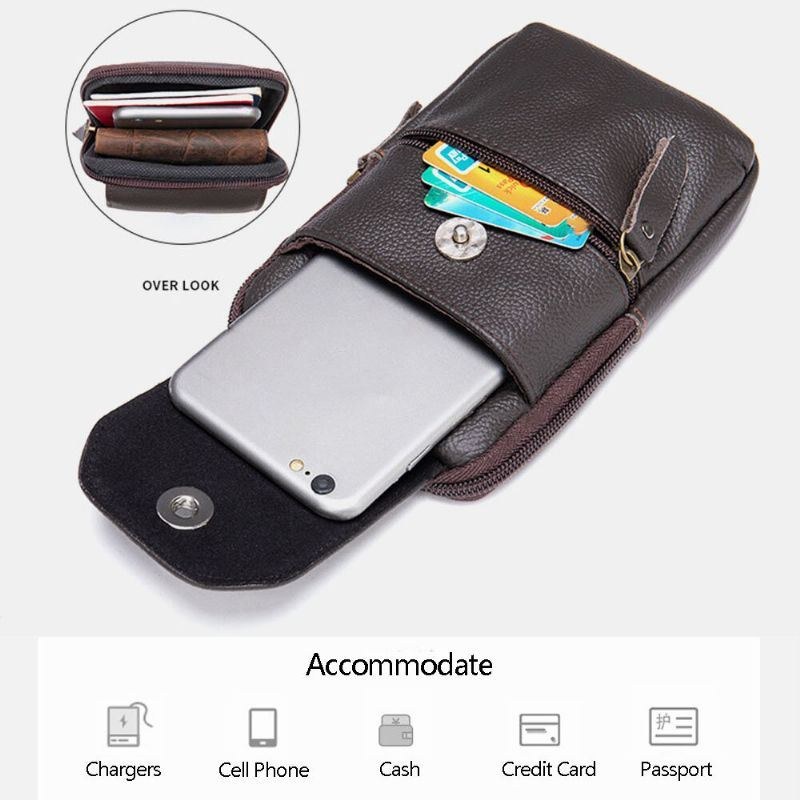 Herr Äkta Läder Multifunktionell Vintage 6.3 Tums Telefonväska Kortfodral Kohud Midjeväska