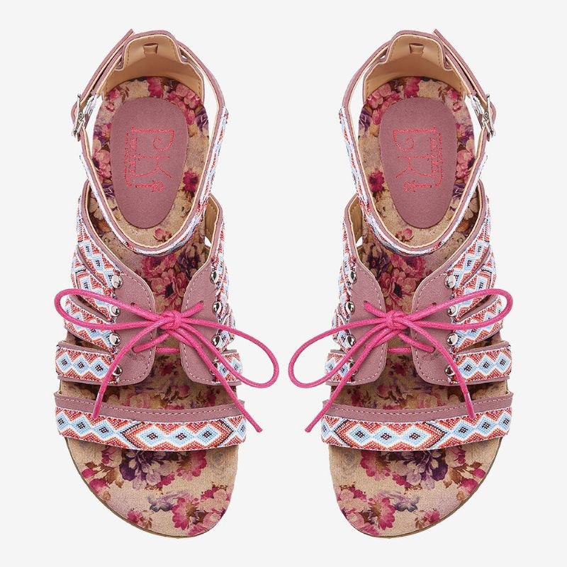 Dam Bohemian Brodered Folkways Open Toe Spänne Casual Summer Beach Flat Sandaler
