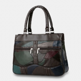 Dam Patchwork Tygväskor I Äkta Läder Handväskor Med Stor Kapacitet Bohemian Vintage Crossbody-väskor