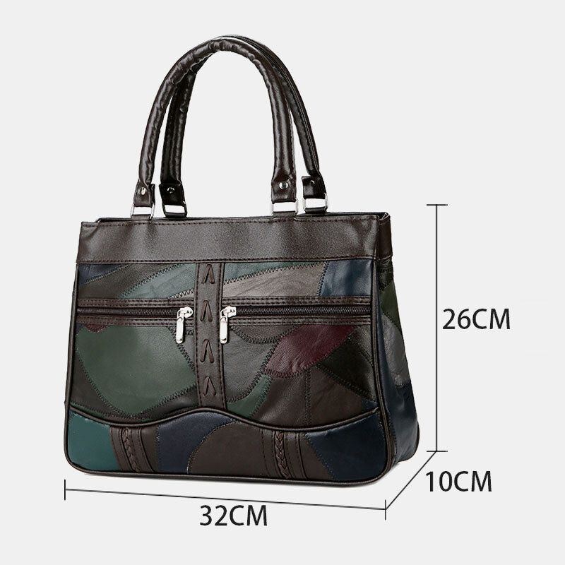 Dam Patchwork Tygväskor I Äkta Läder Handväskor Med Stor Kapacitet Bohemian Vintage Crossbody-väskor