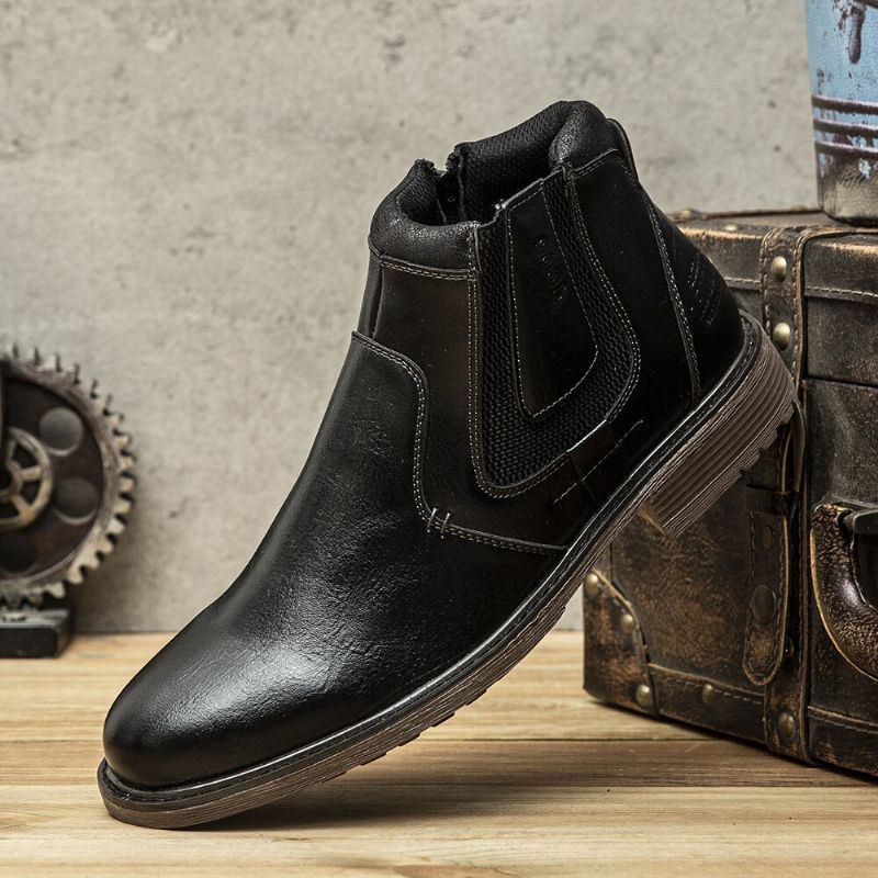 Herr Pure Color Vintage Zipper Casual Chelsea Ankel Boots