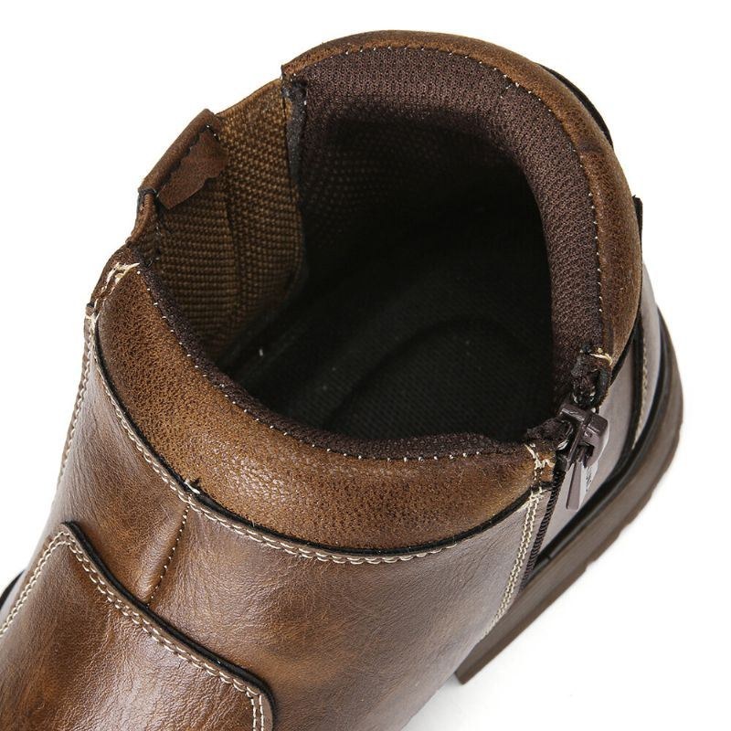 Herr Pure Color Vintage Zipper Casual Chelsea Ankel Boots