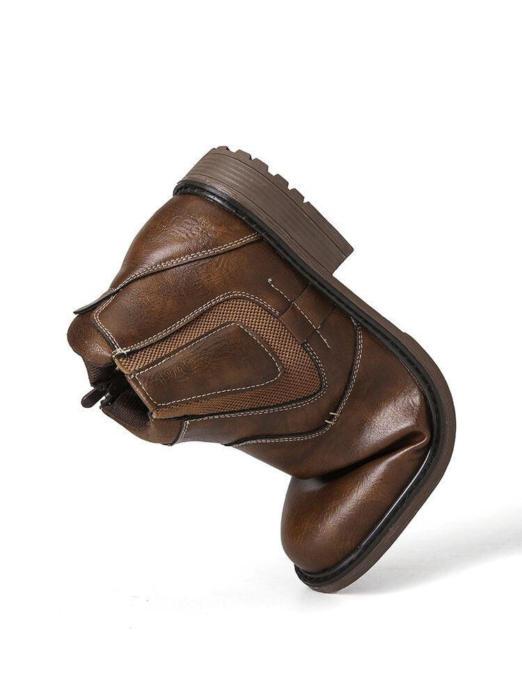 Herr Pure Color Vintage Zipper Casual Chelsea Ankel Boots