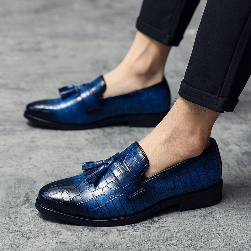 Herr Läder Andas Mjuk Sula Retro Crocodile Grain Slip On Casual Skor