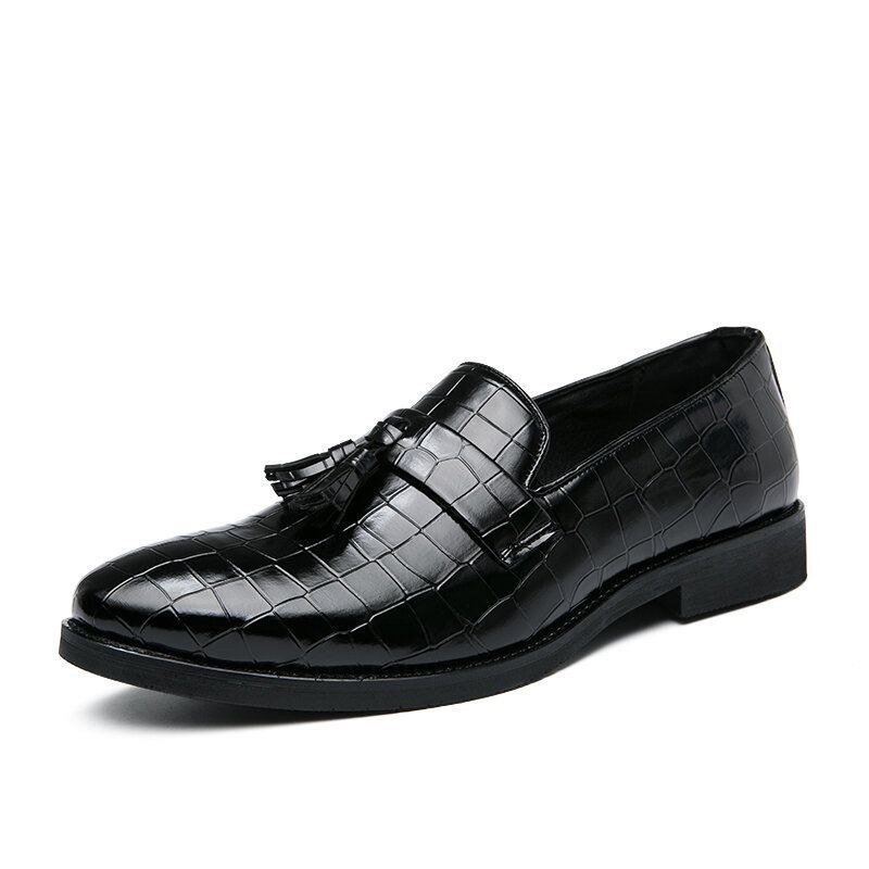 Herr Läder Andas Mjuk Sula Retro Crocodile Grain Slip On Casual Skor
