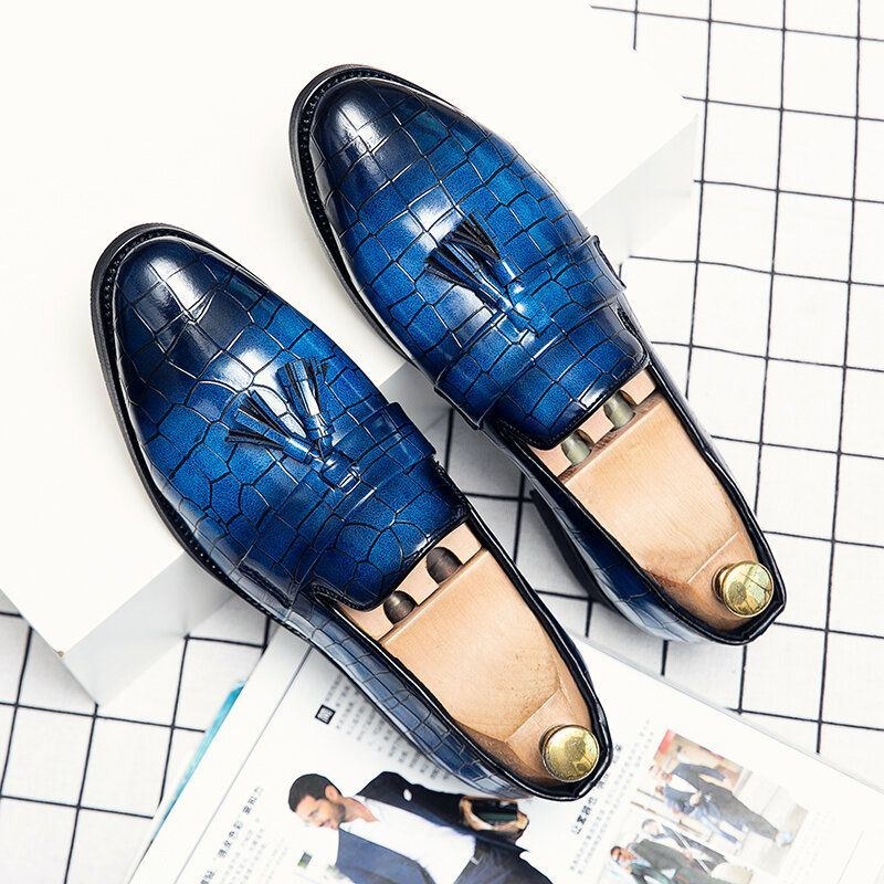 Herr Läder Andas Mjuk Sula Retro Crocodile Grain Slip On Casual Skor