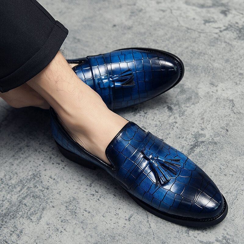 Herr Läder Andas Mjuk Sula Retro Crocodile Grain Slip On Casual Skor
