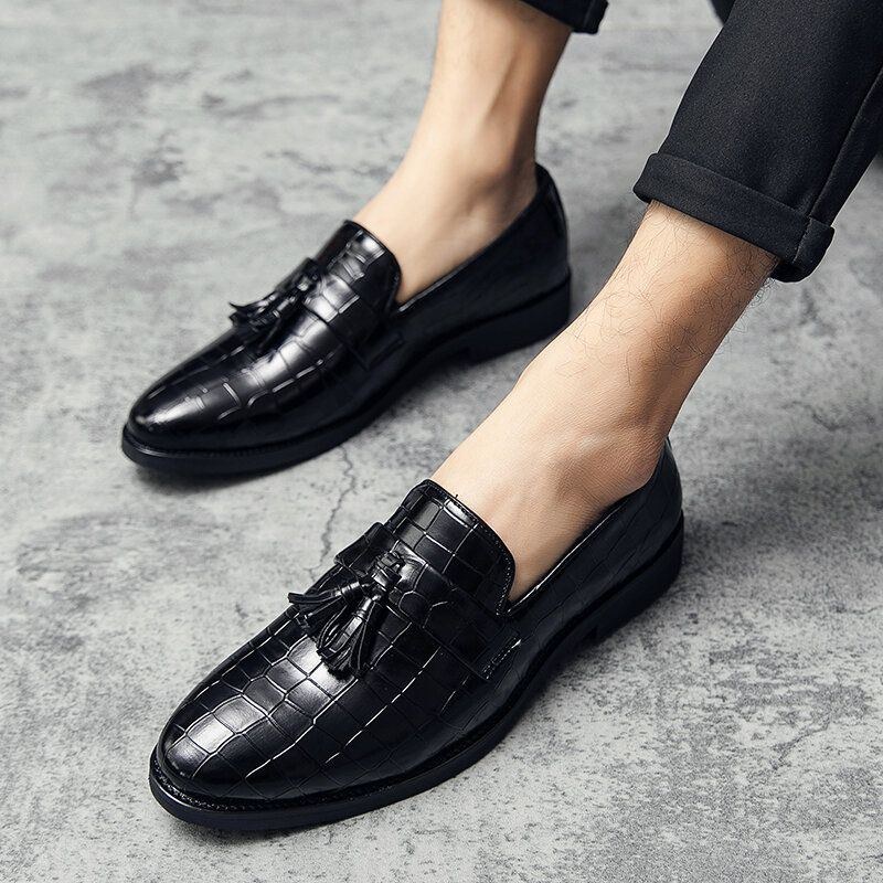 Herr Läder Andas Mjuk Sula Retro Crocodile Grain Slip On Casual Skor