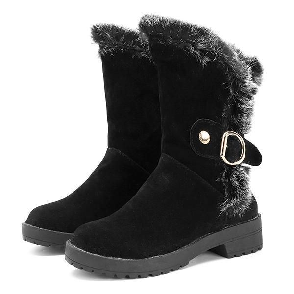 Stor Storlek Dam Stövlar Med Mitten Av Vaden Vinterstövlar Fuskpäls Foder Casual Flats