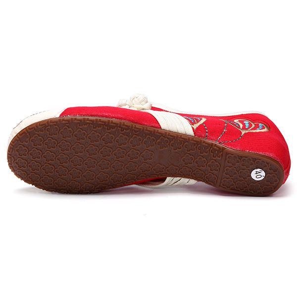 Kinesiska Broderade Blommor För Kvinnor Mary Janes Spänne Casual Flat Loafers