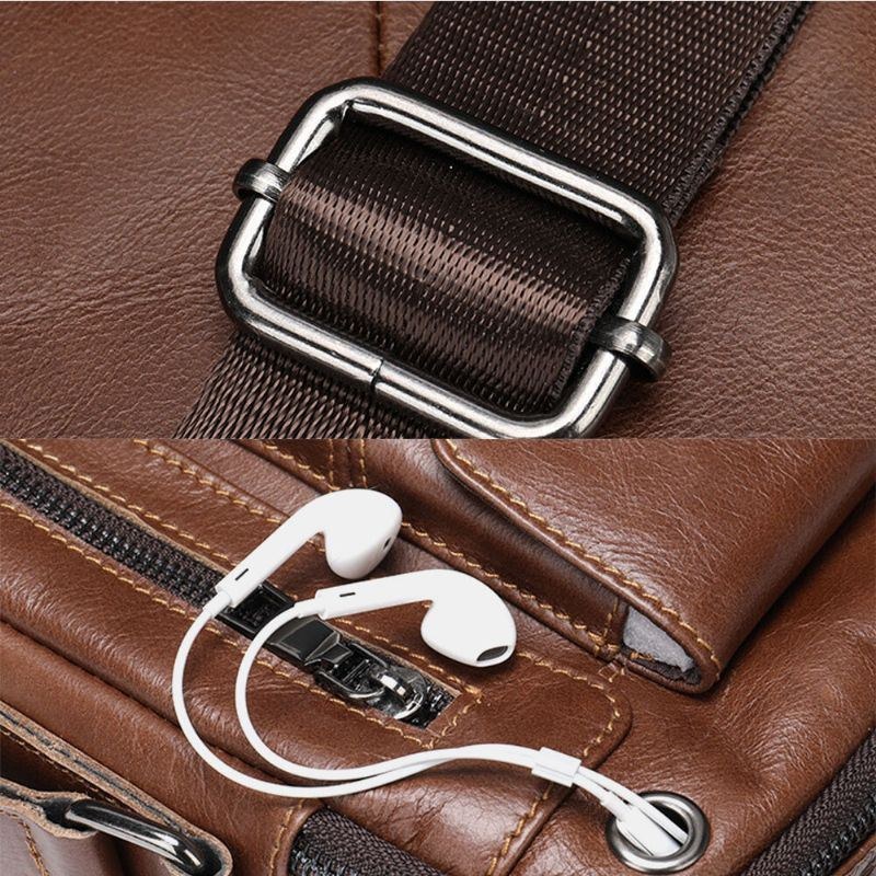 Herr Äkta Läder Flerfickor Hörlurshål Vintage Vattentät Crossbody-väskor Axelväskor