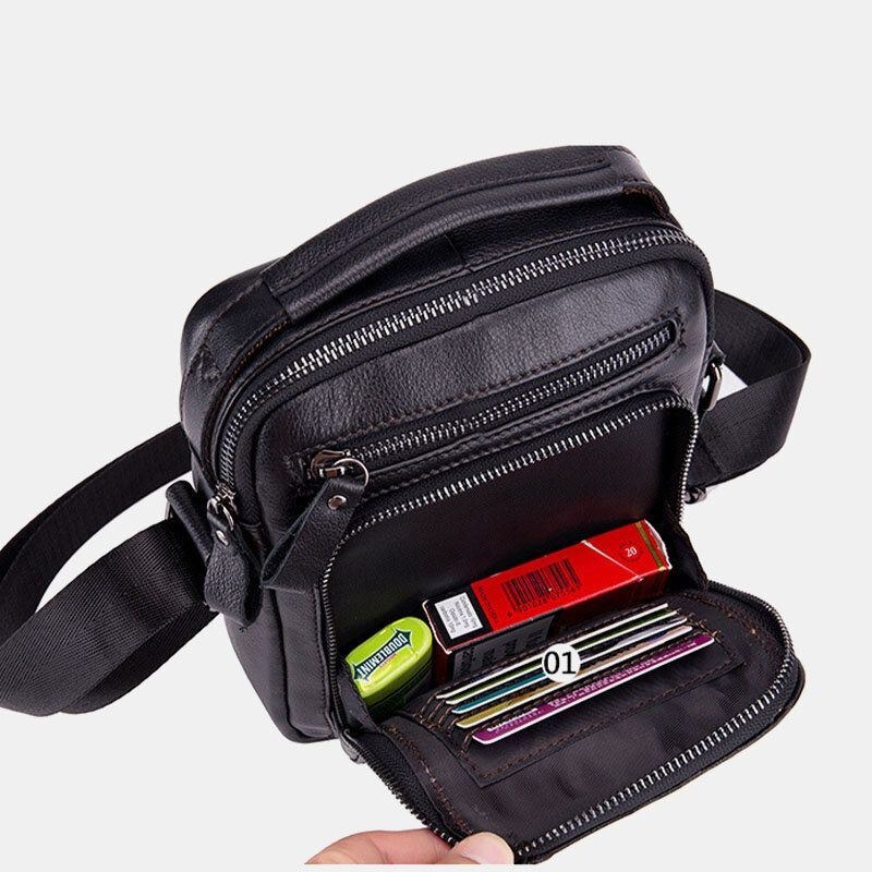 Herr Äkta Läder Retro Business Casual Enfärgat Läder Kohud Axelväska Crossbody-väska