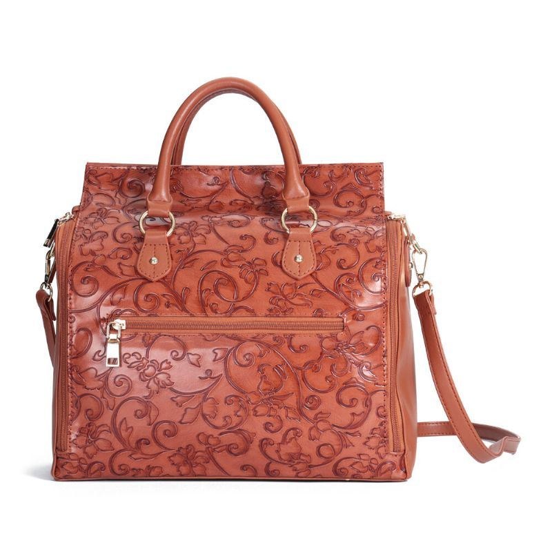 Dampräglad Blommig Handväska Vintage Large Capavcity Shoulder Crossbody-väska