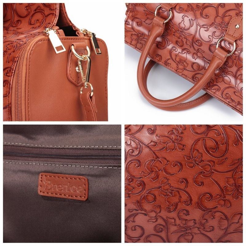 Dampräglad Blommig Handväska Vintage Large Capavcity Shoulder Crossbody-väska