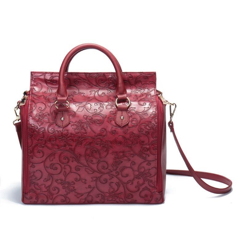 Dampräglad Blommig Handväska Vintage Large Capavcity Shoulder Crossbody-väska