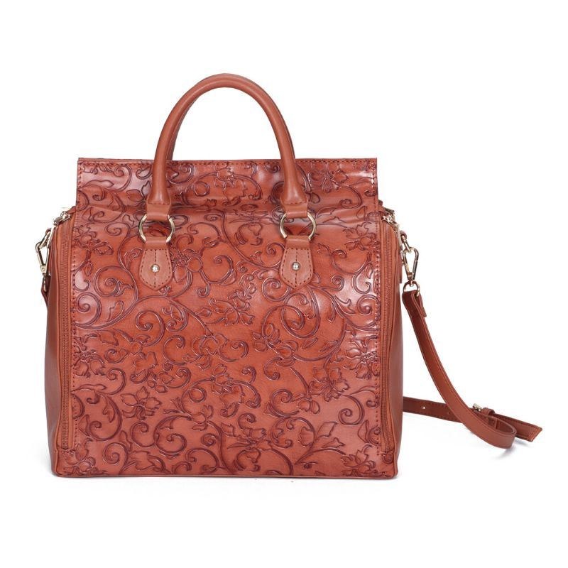 Dampräglad Blommig Handväska Vintage Large Capavcity Shoulder Crossbody-väska