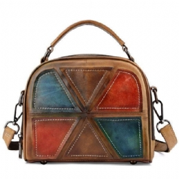 Kvinnor Vintage Äkta Läder Handgjorda Borstfärgade Handväskor Sömnad Crossbody-väskor