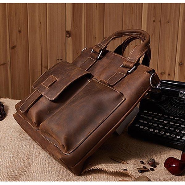Herr Äkta Läder Retro Handväska Crossbody-väska Casual Business Axelväska Portfölj