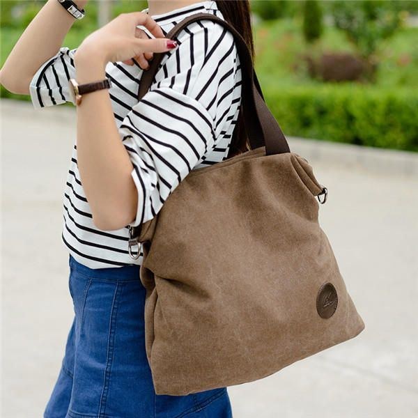 Herr Dam Canvas Axelväskor Vintage Tote Handväskor Kapacitet Shopping Crossbody-väskor